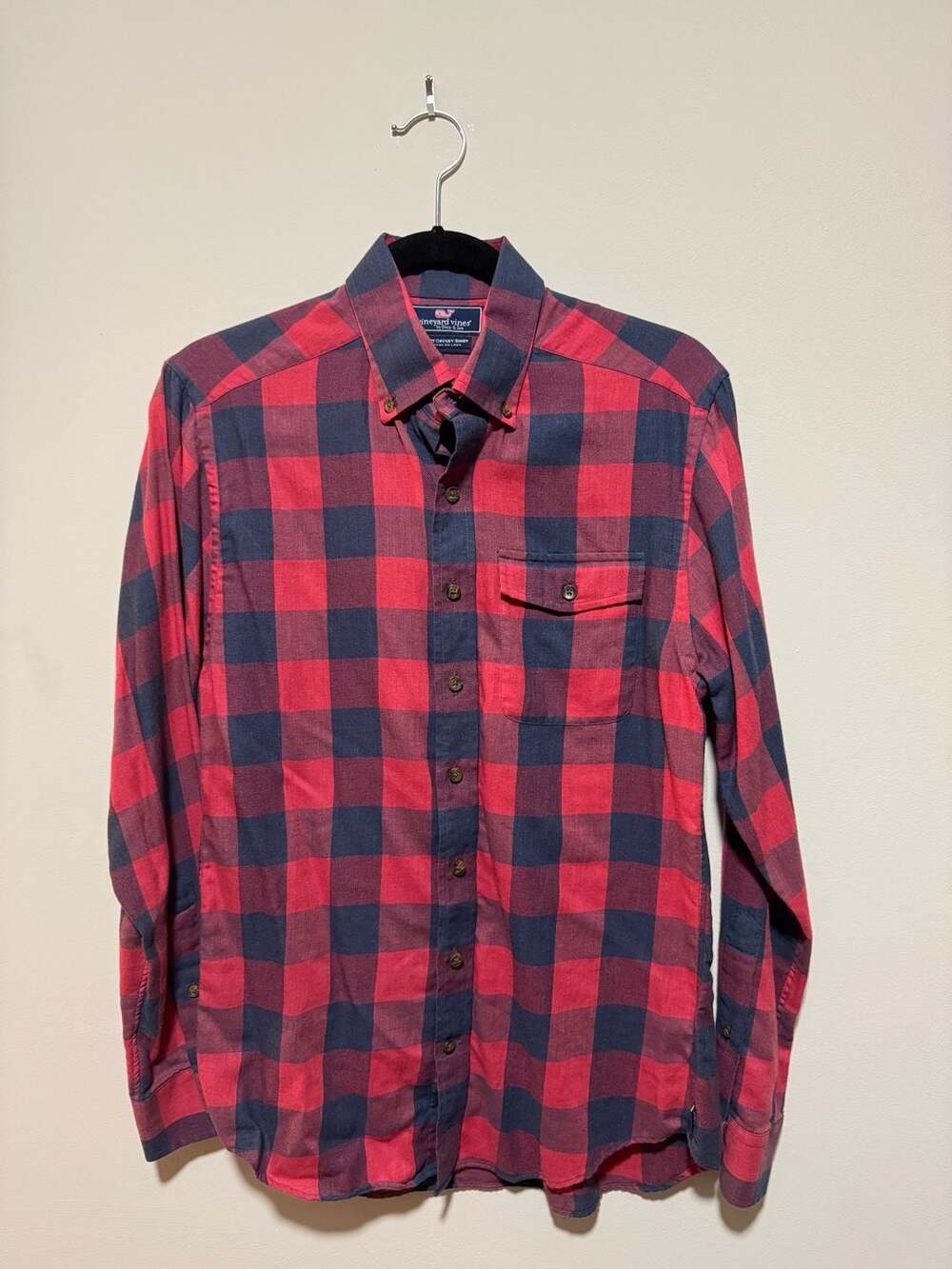 Vineyard Vines Slim Fit Crosby Shirt Men’s Small Red Navy Buffalo Plaid Linen